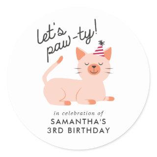 Kitty Cat Kids Birthday Party | Let's Paw-ty Classic Round Sticker