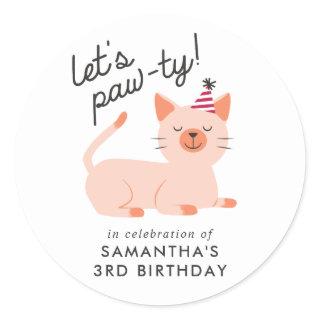 Kitty Cat Kids Birthday Party | Let's Paw-ty Classic Round Sticker