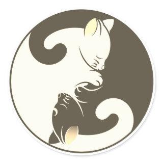 Kitty Cat Yin Yang | Brown Classic Round Sticker