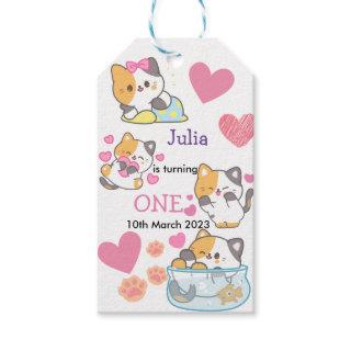 kitty one baby girl birthday    gift tags