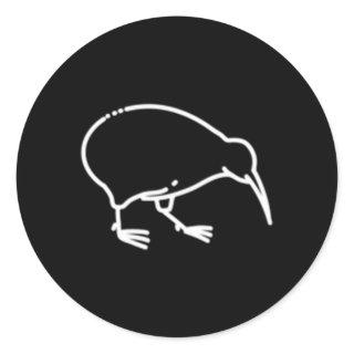 Kiwi Bird Badge Patch Line Icon New Zealand Classic Round Sticker