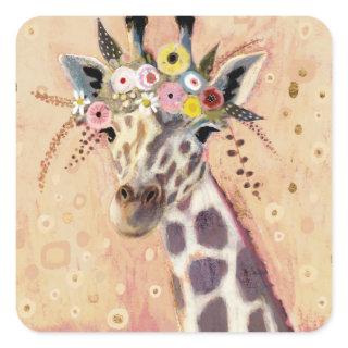 Klimt Giraffe | Adorned In Flowers Square Sticker