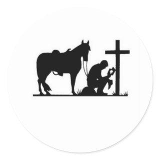 Kneeling Cowboy Classic Round Sticker