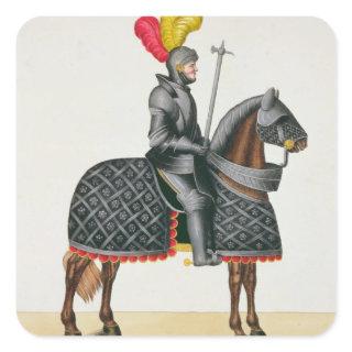 Knight in armour on his horse, plate from 'A Histo Square Sticker