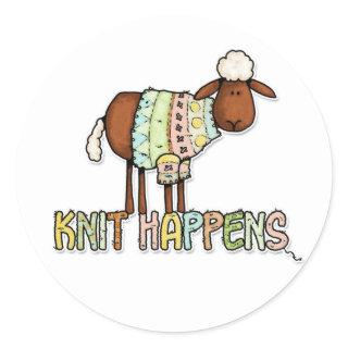 knit happens classic round sticker