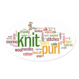 Knit Purl Knitting Lexicon for Knitters Oval Sticker