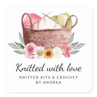 Knitted with Love Handmade Yarn Crochet Basket Square Sticker