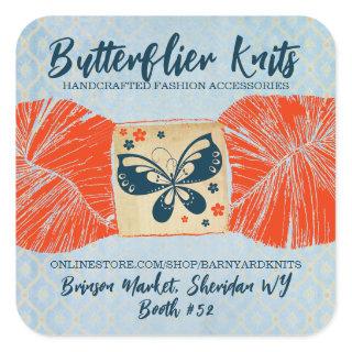 Knitting knitter crochet homespun butterfly yarn square sticker