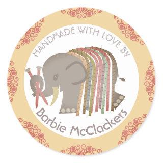 Knitting needles wooly yarn elephant gift sticker