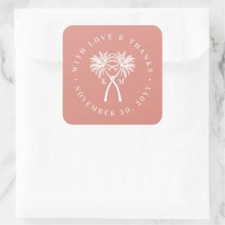 Knotted Palm Trees Tropical Destination Wedding Square Sticker