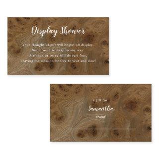 Knotty Wood Display Baby Shower insert card + tag