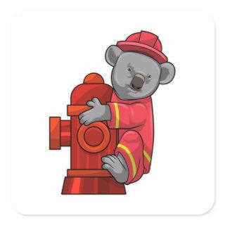 Koala as Firefighter with Fire hydrant Square Sticker