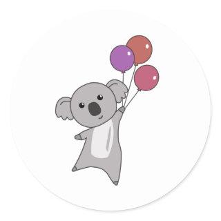 Koala Flies With Balloons Sweet Animals kids Classic Round Sticker
