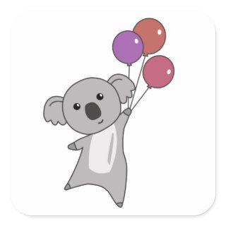 Koala Flies With Balloons Sweet Animals kids Square Sticker
