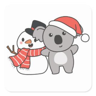 Koala With Snowman In Winter For Christmas Square  Square Sticker