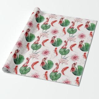Koi fish and lilies Japanese themed design