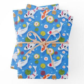 Koi Fish and Water Lilies Blue   Sheets