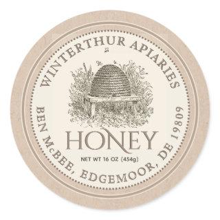 Kraft Bordered Honey Jar Label (Vintage Skep)