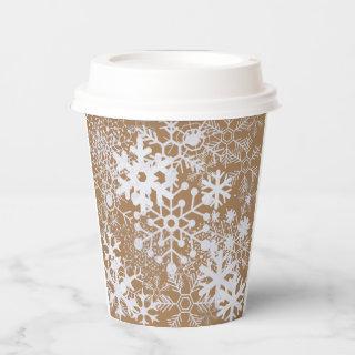Kraft Brown and White Snowflakes Elegant Winter  Paper Cups