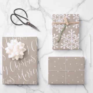 Kraft Merry Christmas script and Snowflakes set  Sheets