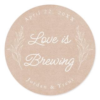 Kraft Paper Love is Brewing Coffee Favor Sticker