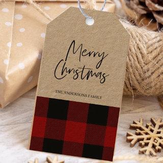 Kraft Red Buffalo Plaid & Merry Christmas Gift Tags