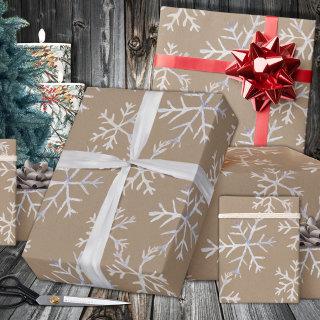 Kraft Rustic Hand-Drawn Icy Blue White Snowflakes