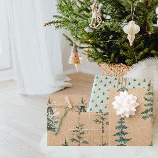 Kraft Watercolor Christmas Green Pine Tree   Sheets