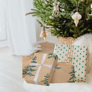 Kraft Watercolor Winter Pine Green Tree Christmas