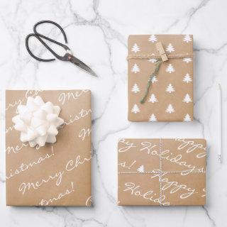 Kraft White Merry Christmas Happy Holidays Trees  Sheets