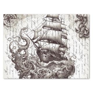 Kraken vs pirate ship nautical theme tissue paper