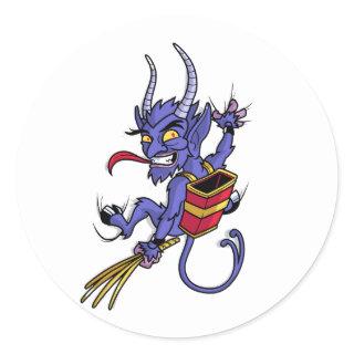 Krampus is coming christmas cartoon character illu classic round sticker
