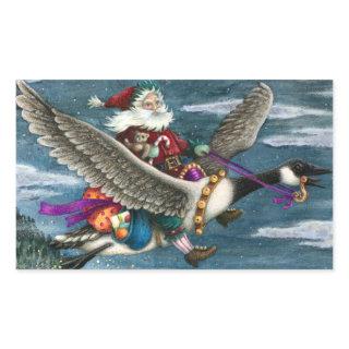 KRIS KRINGLE AND TOYS ON CANADIAN GOOSE CHRISTMAS RECTANGULAR STICKER