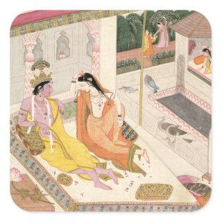 Krishna and Radha on a bed in a Mogul palace, Punj Square Sticker