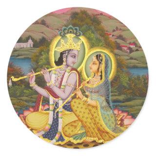 Krishna and Radha on lotus Classic Round Sticker