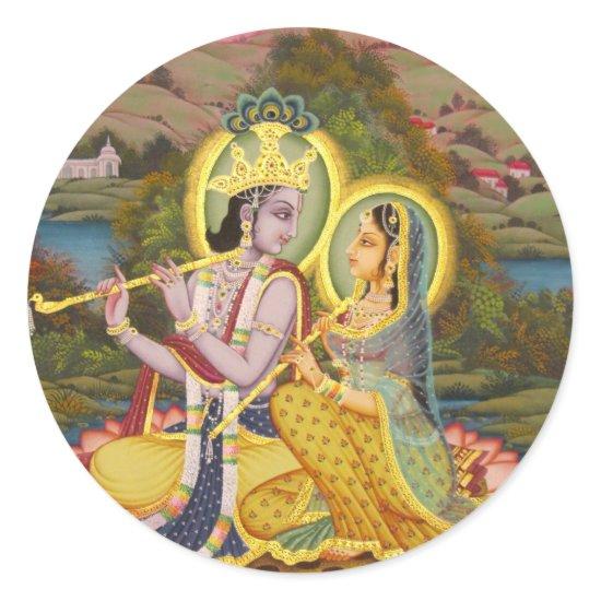 Krishna and Radha on lotus Classic Round Sticker