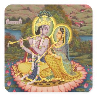 Krishna and Radha on lotus Square Sticker
