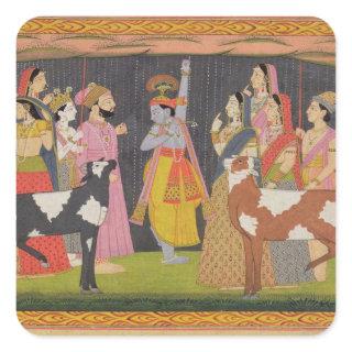 Krishna lifting Mount Govardhana, from the 'Bhagav Square Sticker