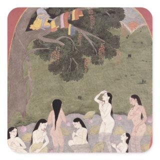 Krishna with the Cow Girls' clothes, Square Sticker