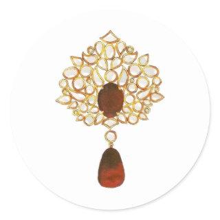 Kundan & ruby brooch classic round sticker