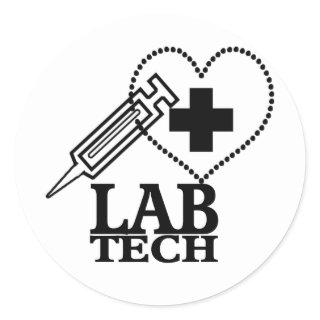 LAB TECH HEART SYRINGE LOGO - LABORATORY SCIENTIST CLASSIC ROUND STICKER