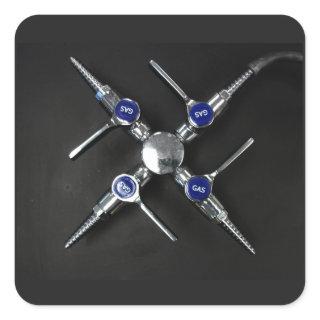 Laboratory Gas Valves on Lab Bench Square Sticker