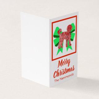 Labradoodle Christmas Dog & Green Bow Card