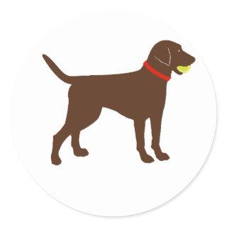 labrador ball fetch, chocolate lab play classic round sticker