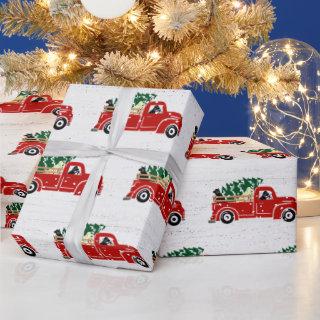 Labrador Dogs In Red Christmas Truck Wrapping Pape