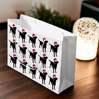 Labrador Retriever Black In Red Santa Hat Large Gift Bag