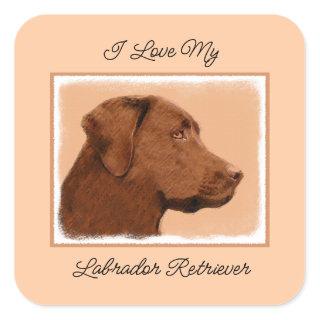Labrador Retriever (Chocolate) Painting - Dog Art Square Sticker