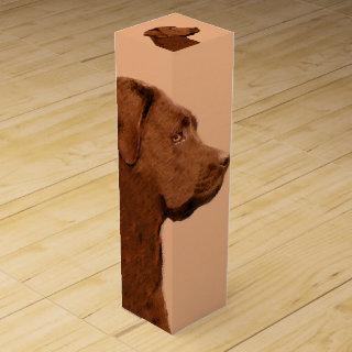Labrador Retriever (Chocolate) Painting - Dog Art Wine Box