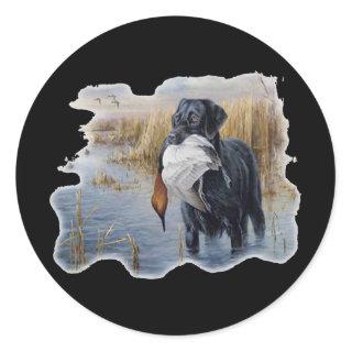 Labrador with Duck- Duck Hunting Classic Round Sticker