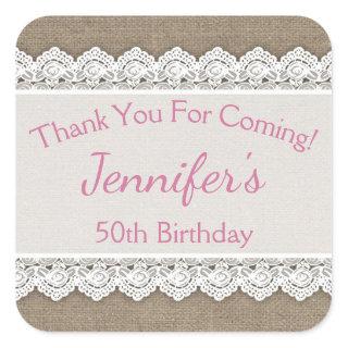 Lace Birthday Thank You Favor Tags Pink Burlap